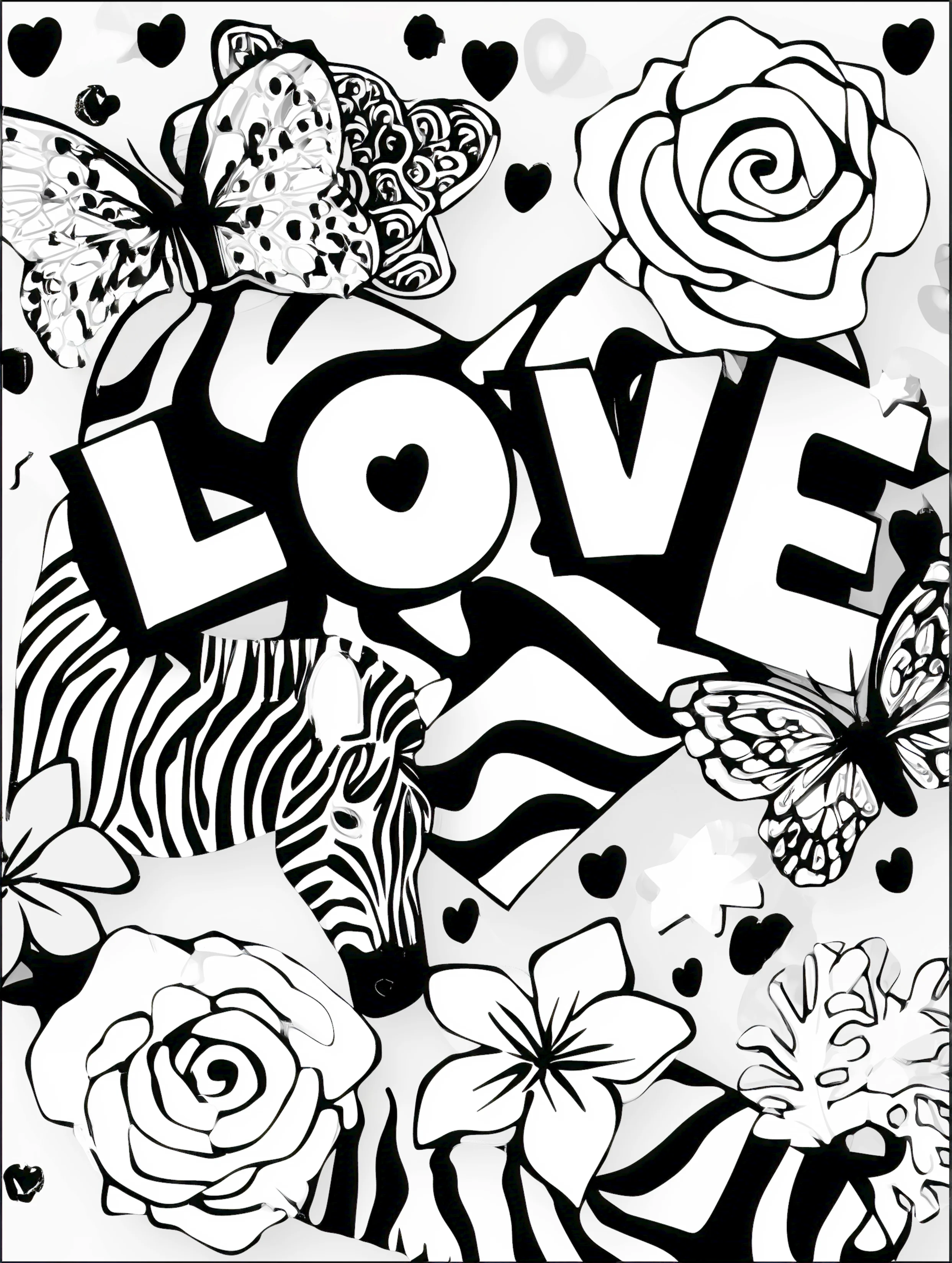 Free printable valentines coloring pages for adults featuring love letters and floral zebra